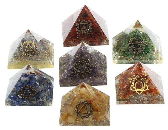 ENSEMBLE DE 7 PYRAMIDES ORGONITE CHAKRAS
