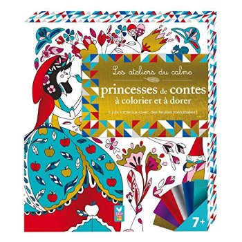 Princesse de contes à colorier et à dorer. 6 jolis tableaux avec 12 feuilles métallisées et une spat