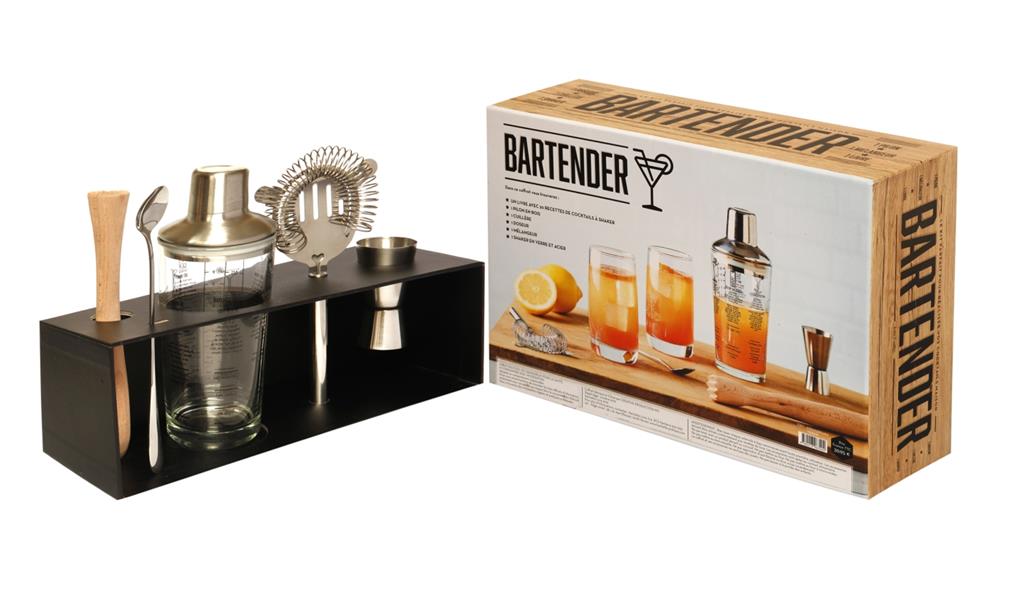 Coffret Bartender, Le kit du parfait mixologiste pour des cocktails made in U.S.A.. Le livre avec 1