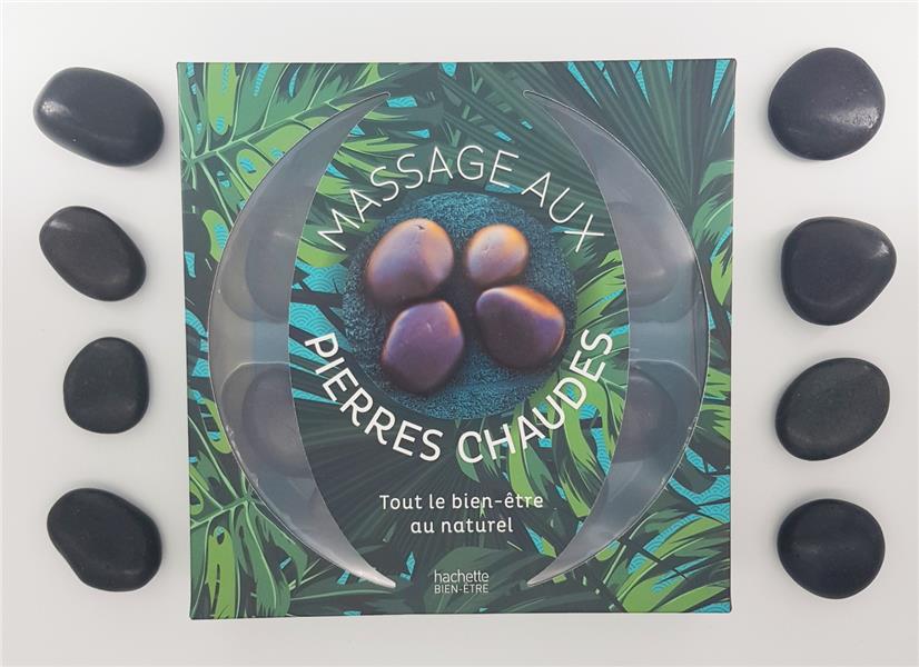 Coffret massage aux pierres chaudes. Tout le bien-être au naturel. Contient : 1 livre et 14 pierres
