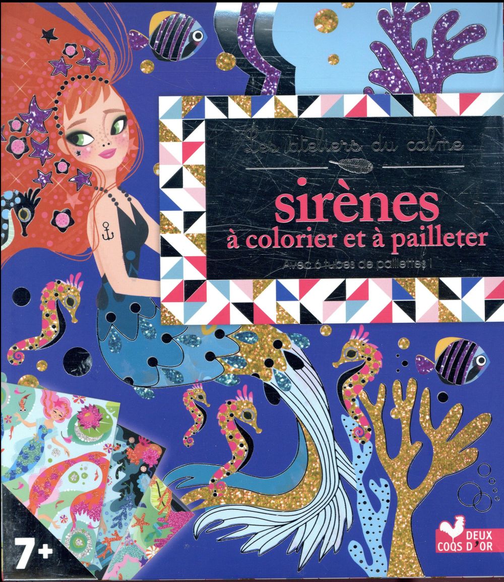 Sirènes à colorier et à pailleter. Avec 6 tubes de paillettes !
