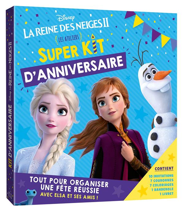Super kit d'anniversaire La Reine des Neiges II. Les ateliers. Avec 10 invitations, 7 courronnes, 7