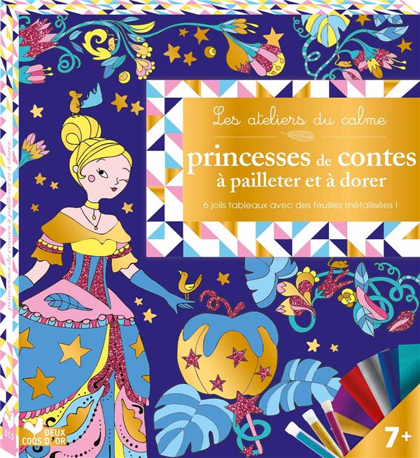 Princesses de contes à pailleter et à dorer. 6 jolis tableaux à décorer ! Avec 3 tubes de paillettes