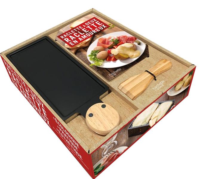 Coffret Raclette à 2, raclette en amoureux. Le livre de recettes avec 1 appareil à raclette à la bou