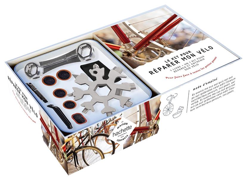 Coffret Le kit pour réparer mon vélo. Le livre avec 1 boîte et ses accessoires pour entretenir son v