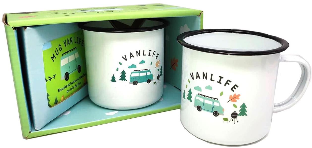 Coffret Mug Van Life. Avec 1 mug et 1 livre de recettes biscuits et boissons chaudes au coin du feu