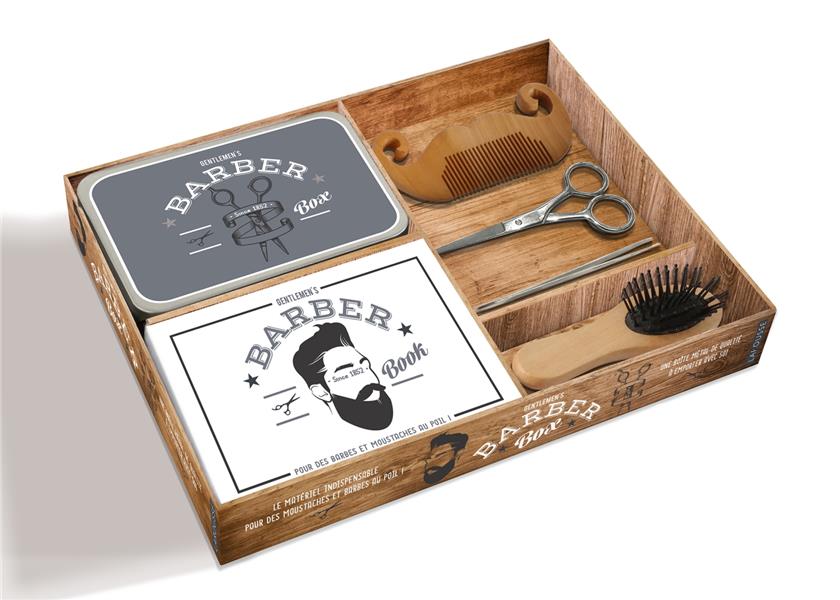 Gentlemen's Barber Box. Coffret avec un livre de 48 pages, un peigne, une pince à épiler, un ciseau,