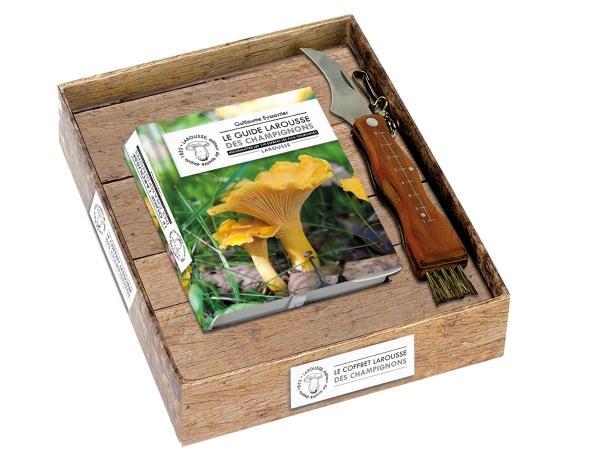 Coffret Larousse des champignons. Contient : Le guide Larousse des champignons et 1 couteau à champi