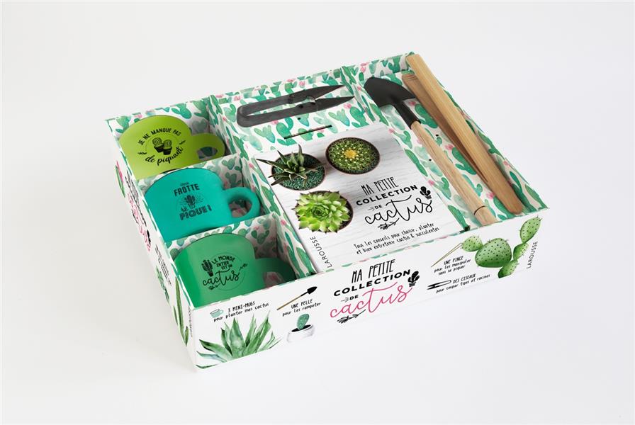 Ma petite collection de cactus. Coffret avec 3 ravissants mini-mugs, une mini-pelle, une pince en bo