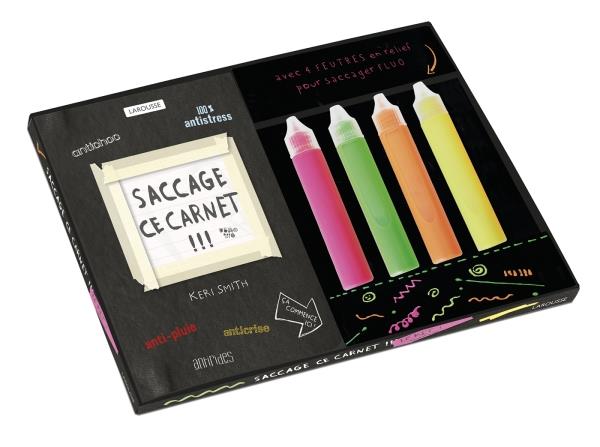 Saccage ce carnet !!! Le kit ! Avec 1 carnet et 4 tubes de peinture fluo