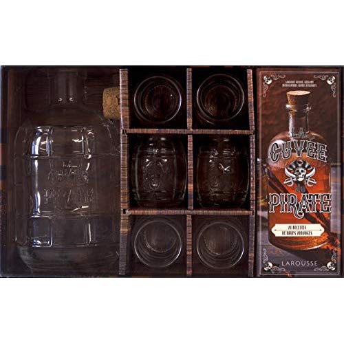 Coffret La cuvée du pirate. Contient : 1 bouteille en verre de 1,5L, 6 shooters en verre