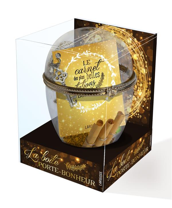 La boîte porte-bonheur. Coffret avec un superbe écrin en verre, un petit carnet de citations sur le