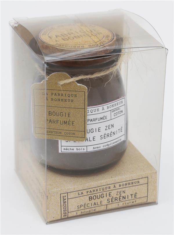 Bougie zen spéciale sérénité. 1 bougie senteur coton et 1 petit livret 100% sérénité