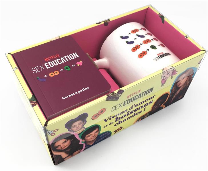Coffret Sex Education. Vivons d'amour et de boissons chaudes ! Carnet à potins avec 1 mug en céramiq