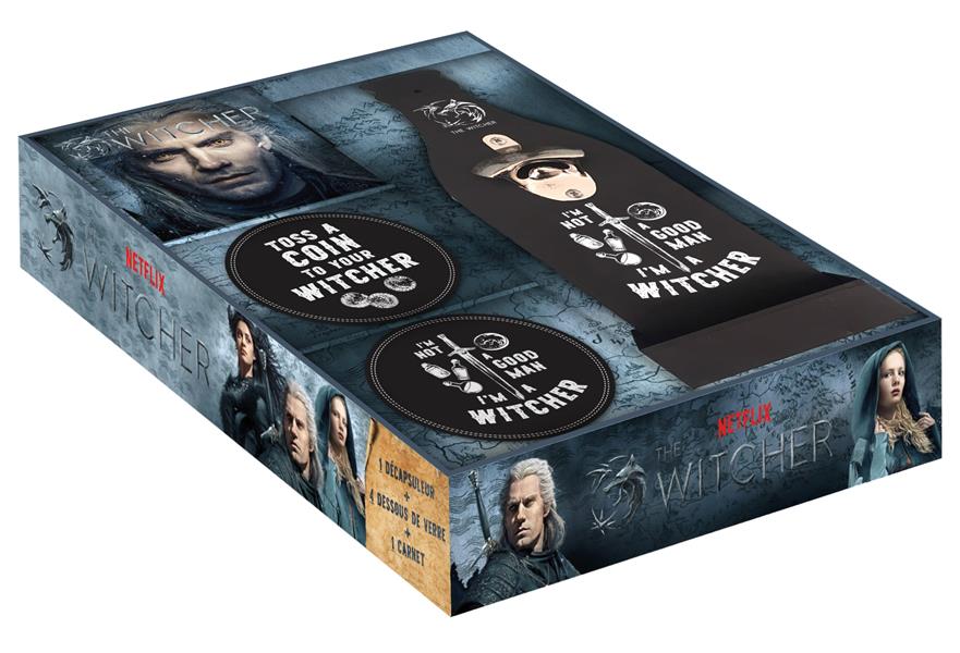 Coffret The Witcher. Avec 1 décapsuleur, 4 dessous de verre, 1 carnet