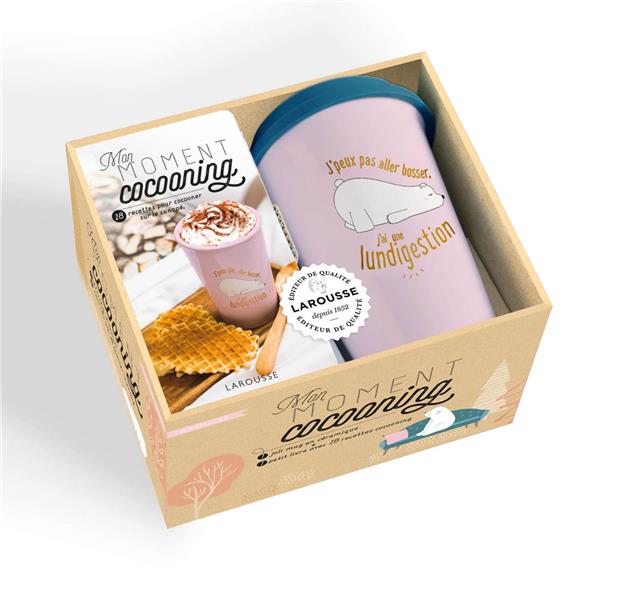 Coffret Mon moment cocooning. Avec 1 joli mug en céramique "J'peux pas aller bosser, j'ai une lundig