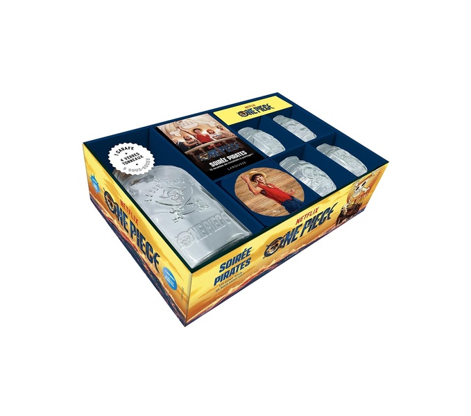 One Piece - Soirée pirates ! Coffret avec 1 bouteille, 1 livret de recettes de mocktails, 4 verres t