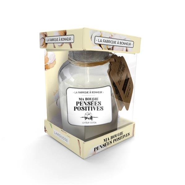 Coffret Ma bougie pensées positives. Avec 1 bougie senteur coton et 1 livret pensées positives