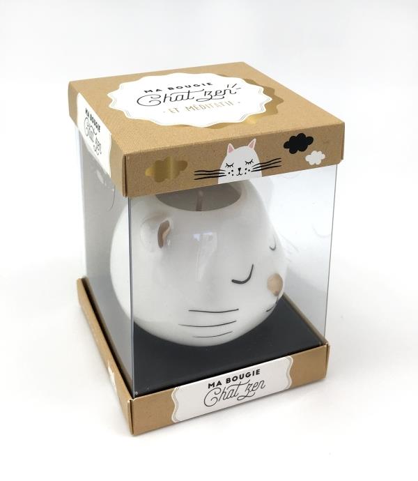 Ma bougie Chat zen. Mon petit livre d'astuces Chat zen et méditatif avec 1 bougie et son porte-bougi