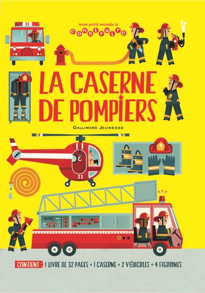 La caserne de pompiers. 1 livre, 1 caserne, 2 véhicules et 4 figurines