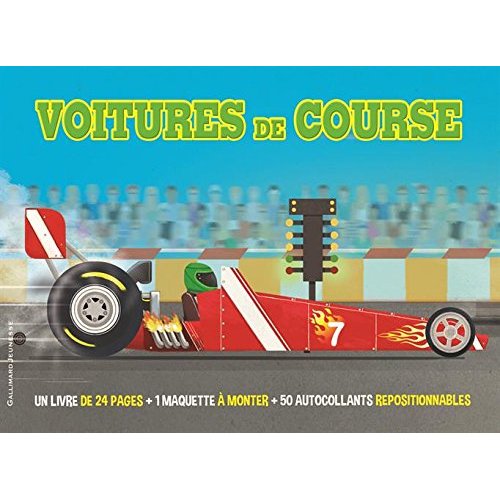 Voitures de course. Coffret livre maquette à monter 50 autocollants repositionnables