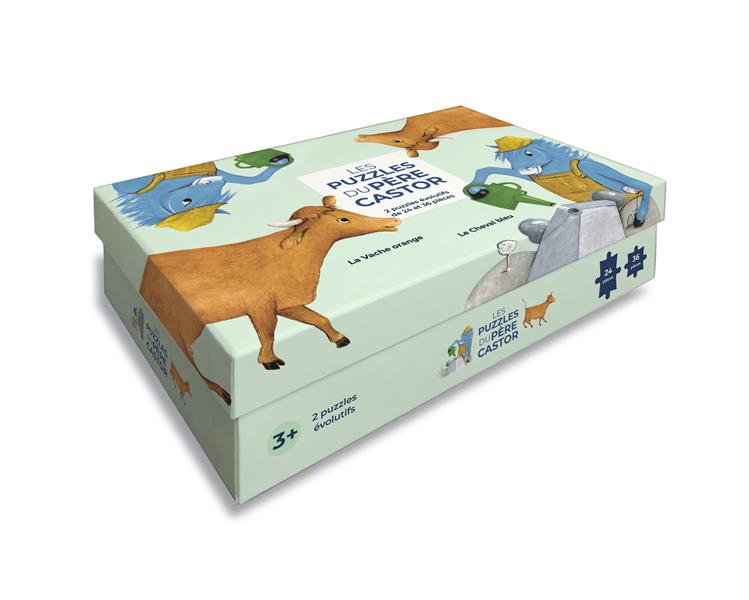 LES PUZZLES DU PERE CASTOR - LA VACHE ORANGE ET LE CHEVAL BLEU