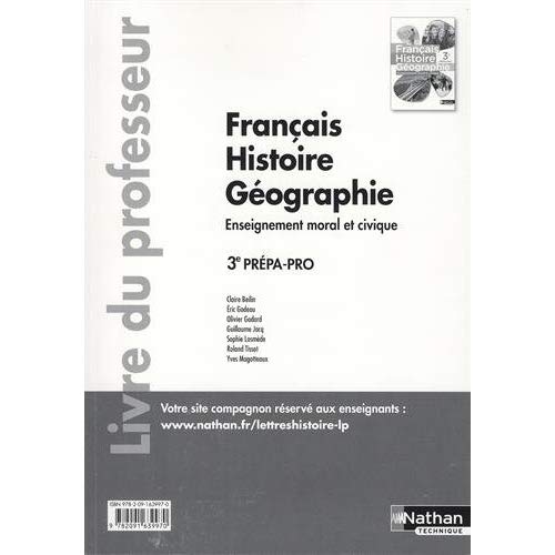 Français Histoire Géographie EMC 3e Prépa-pro. Tome unique - Livre du professeur, Edition 2016