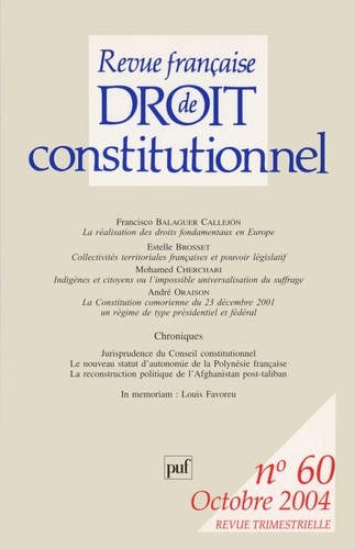 Revue française de droit constitutionnel N° 60, Octobre 2004