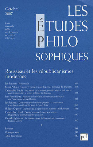Les études philosophiques N° 4, Octobre 2007 : Rousseau et les républicanismes modernes