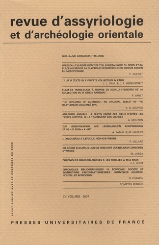 Revue d'assyriologie et d'archéologie orientale N° 101/2007