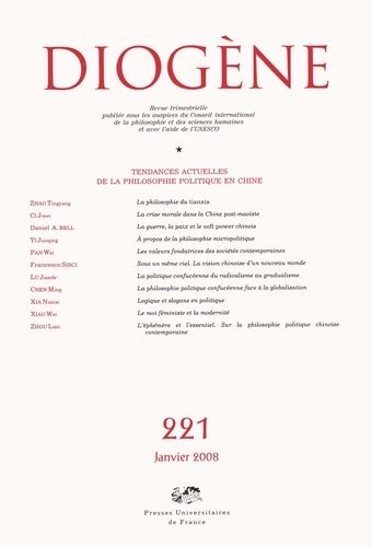 Diogène N° 221, Janvier 2008 : Tendances actuelles de la philosophie politique en Chine