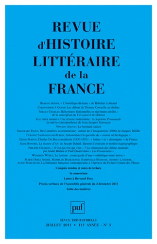Revue d'histoire littéraire de la France N° 3, juillet-septembre