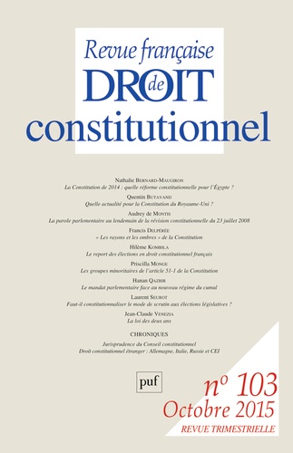 Revue française de Droit constitutionnel N° 103, Octobre 2015