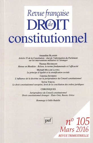 Revue française de Droit constitutionnel N° 105, Mars 2016