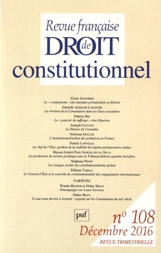 Revue française de Droit constitutionnel N° 108, décembre 2016