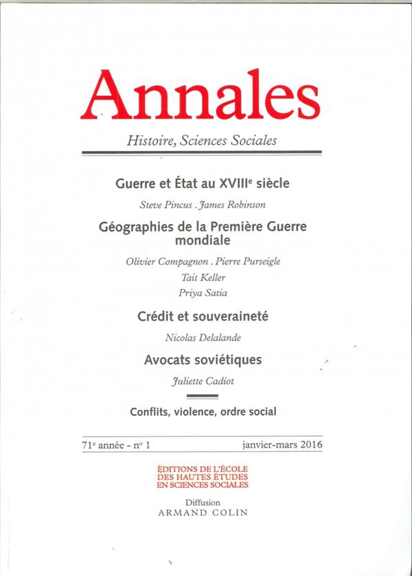 Annales Histoire, Sciences Sociales/12016/Annales Histoire, Sciences Sociales Tome 12016