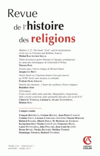 Revue de l'histoire des religions N° 1/2017