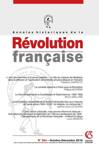 Annales historiques de la Révolution française Volume 4 N°394, décmebre 2018