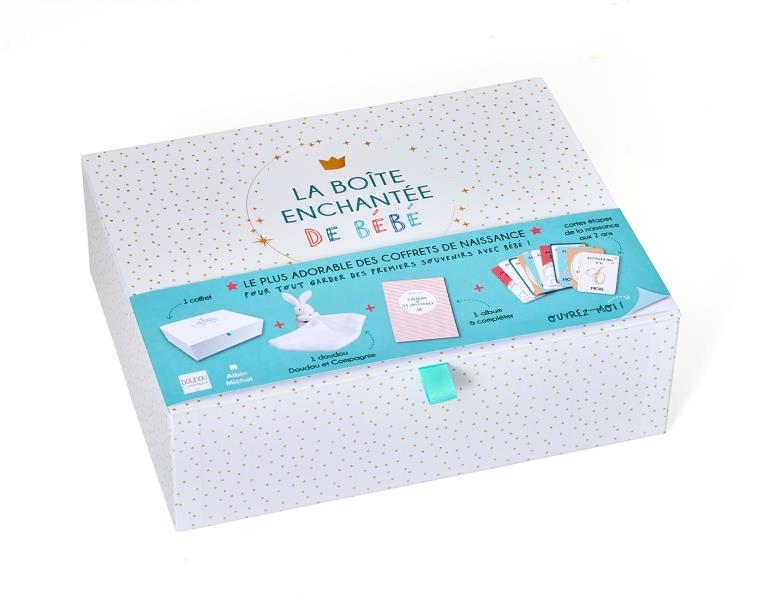 La boîte enchantée de bébé. Coffret avec 1 doudou, 1 album et des cartes étapes