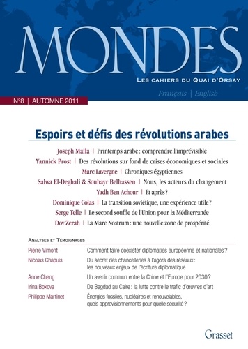 Mondes N° 8, automne 2011 : Espoirs et défis des révolutions arabes. Edition bilingue français-angla