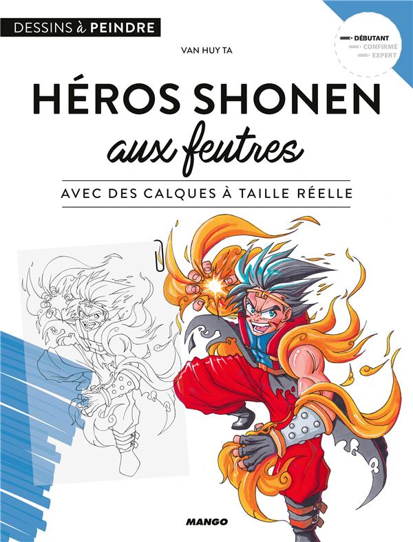 Héros shonen aux feutres. Avec des calques à taille réelle