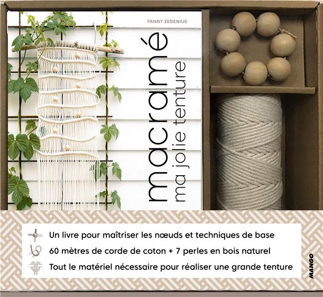 Macramé Ma jolie tenture. Avec 60 mètres de corde de coton 7 perles en bois naturel