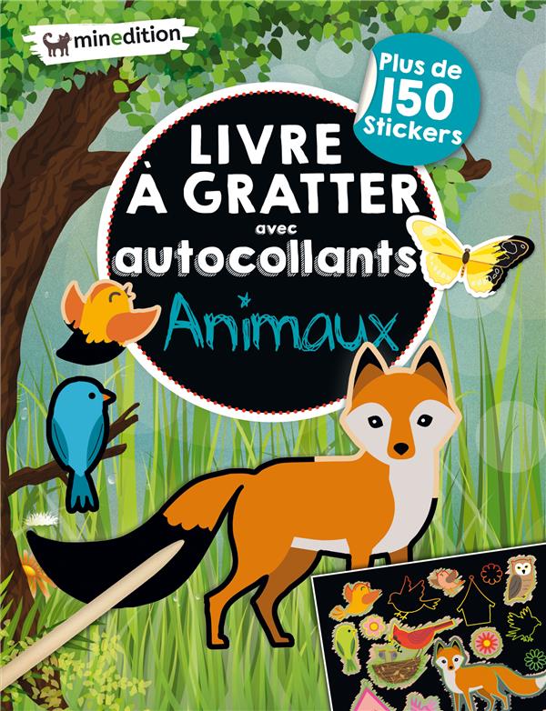 Livre à gratter avec autocollants Animaux. Avec 1 crayon en bois, plus de 150 stickers