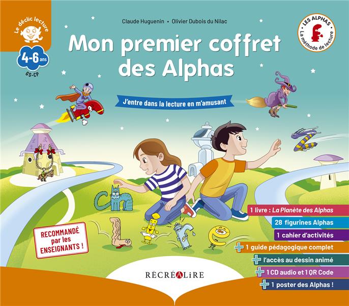 Mon premier coffret des Alphas. J'entre dans la lecture en m'amusant. Contient : 1 livre, 28 figurin