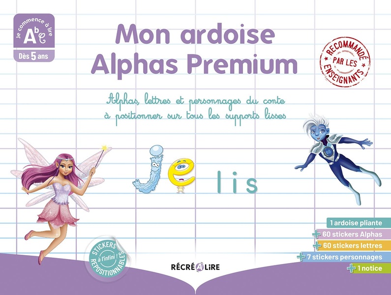 Mon ardoise Alphas Premium. Avec 1 ardoise pliante, 60 Alphas, 60 lettres, 7 personnages du conte re
