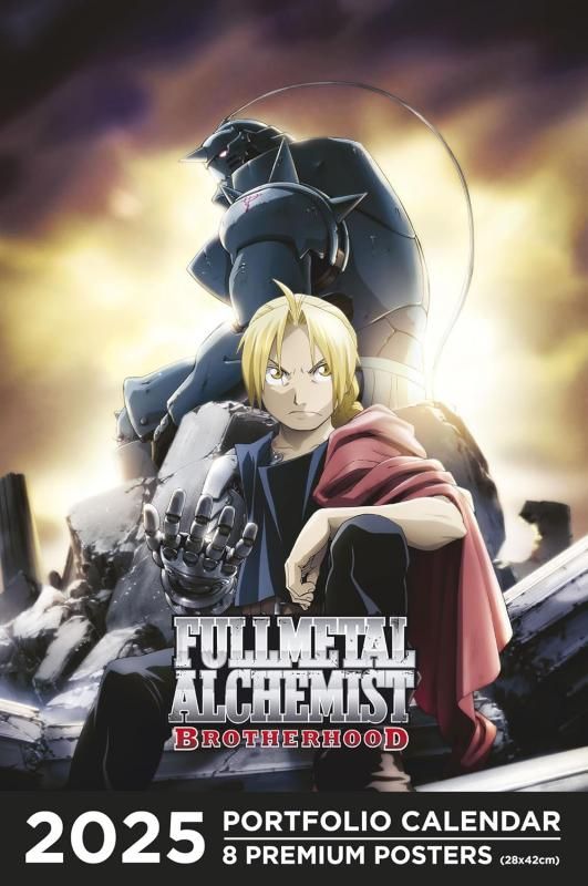 Portfolio calendrier 2025 Fullmetal Alchemist Brotherhood. 8 premium posters, de janvier à décembre