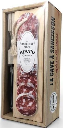 La cave à saucisson - Apéro & tapas. Coffret avec 1 planche de découpe intégrée, 1 couteau à sauciss