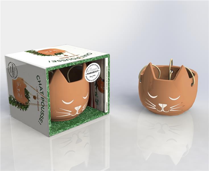 Coffret Chat pousse !... Et chat décore. Avec 1 guide de survie pour plantes d'intérieur, 1 pot en t
