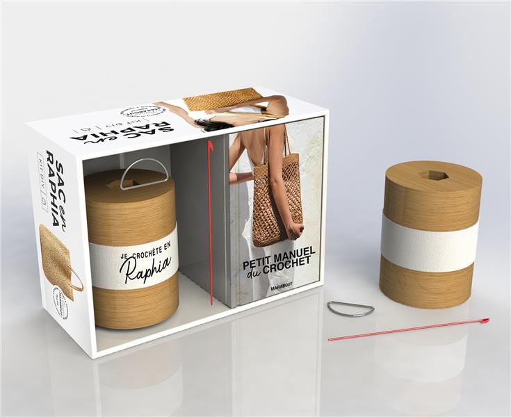 Coffret Je crochète mon sac en raphia. Avec 2 bobines de raphia et 1 crochet
