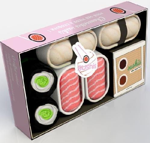 Chaussettes sushis. Coffret avec 1 paire de chaussettes et 1 livre des meilleures recettes de sushis